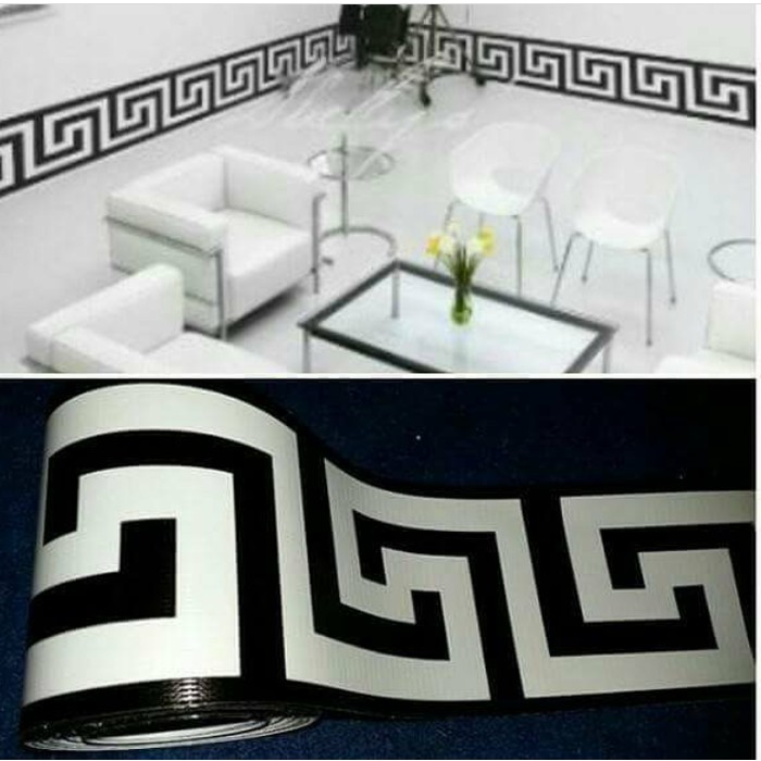 CDS-001 Border Dinding Border Tembok list wallpaper Motif Minimalis garis zigzag hitam putih