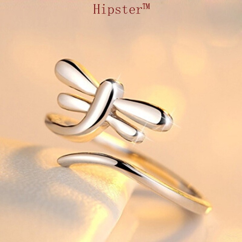 Hot Sale Simple and Fresh Personalized White Gold Color Dragonfly Ring for Women