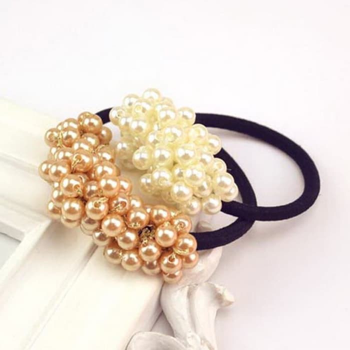 IR-01 Korea Pearl Rubber Band Ikat Rambut Mutiara Anggur - Putih