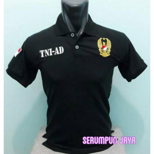 KAOS KERAH TNI-AD - KAOS TNI AD - KAOS POLO TNI AD HITAM FULL BORDIR