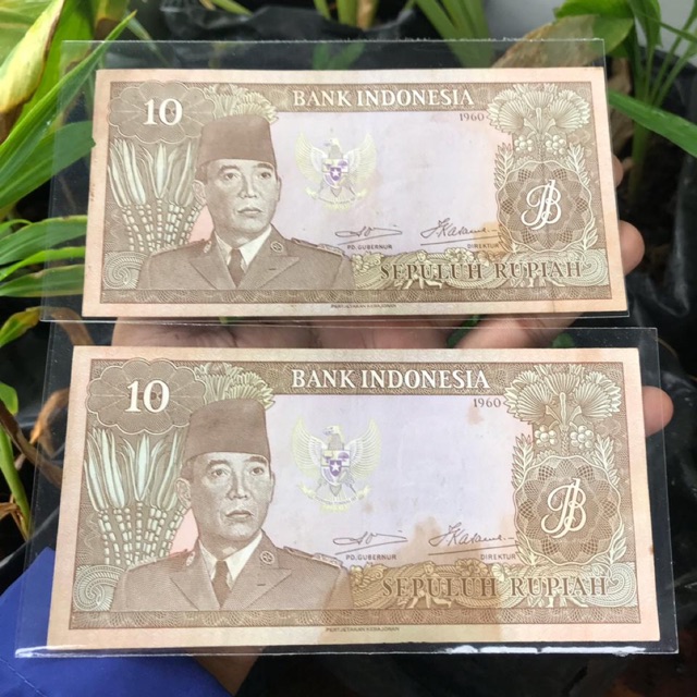 Uang Kuno 10 Rupiah Soekarno XF 2 Lembar