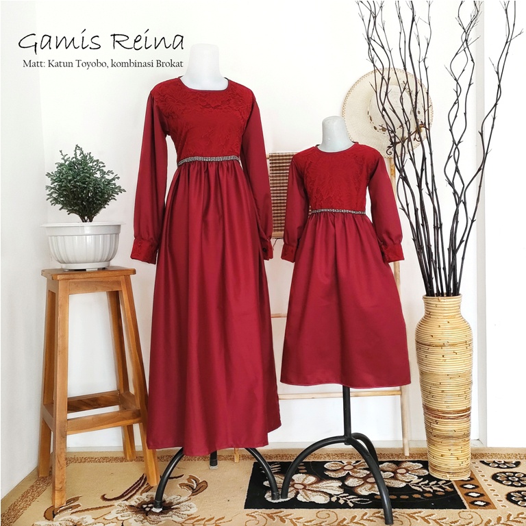 Gamis Reina Warna Maroon | Baju Unik | Gamis lebaran murah | Gamis lebaran keluarga | Gamis couple family | Gamis toyobo | Gamis anak dan dewasa terbaru | seragam lebaran keluarga