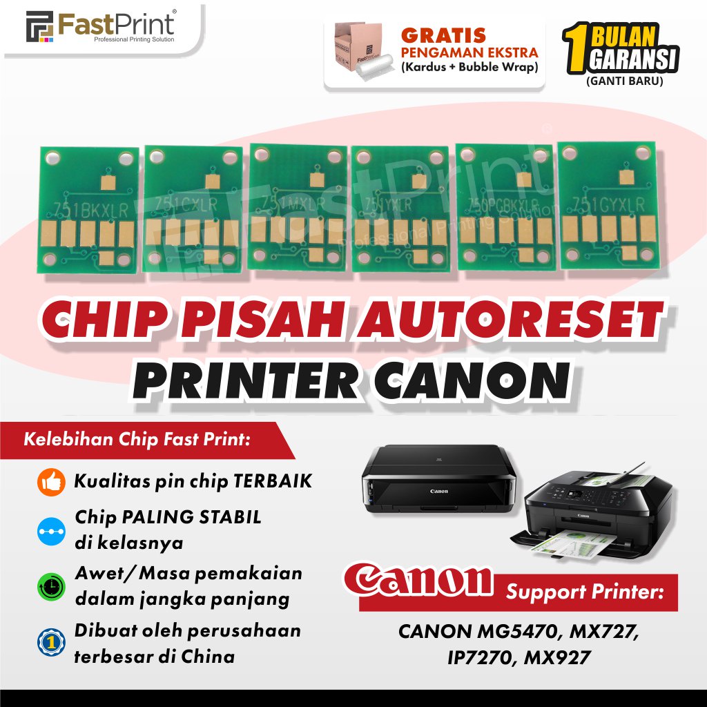 Fast Print Chip Pisah Autoreset Canon MG5470, MX727, MX927, IP7270 1 Set