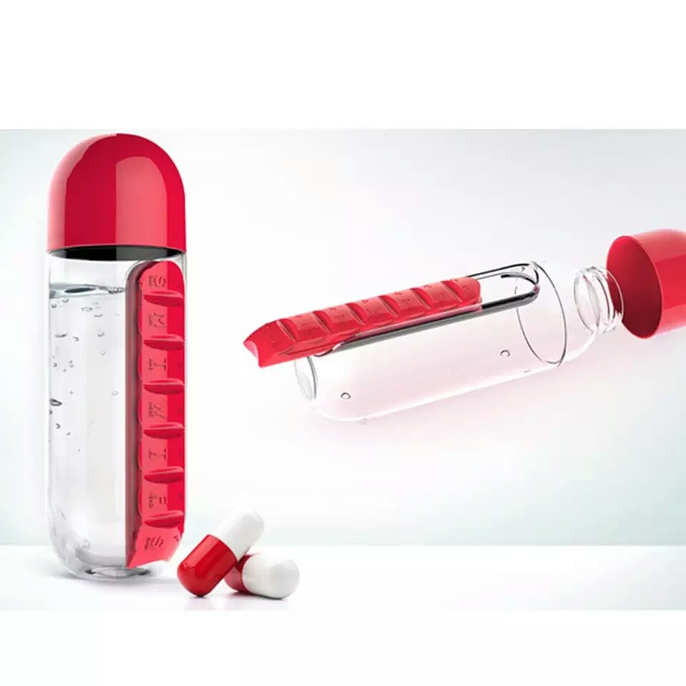 Botol Minum Plus Obat Pill Organizer Water Bottle Tumbler Olahraga