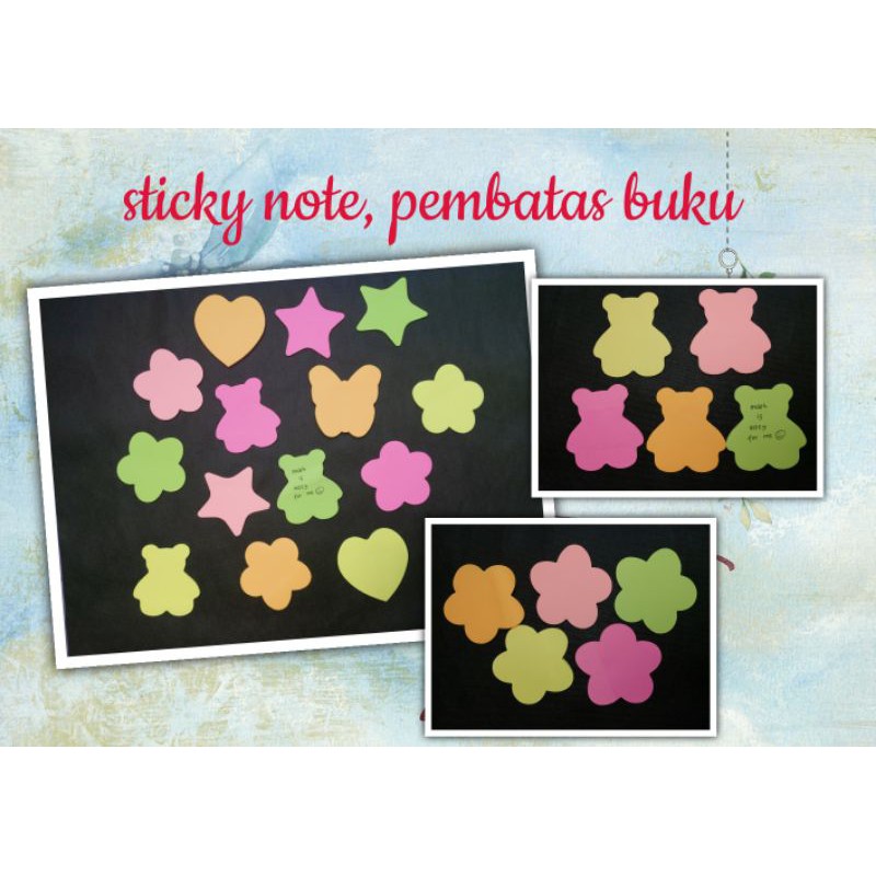 Sticky note berbagai macam bentuk dan warna. pembatas buku, (20 lbr, 1warna)