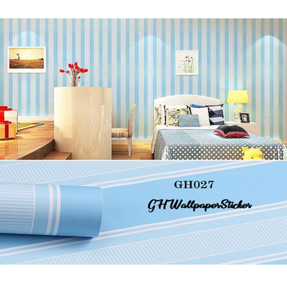 Gudang Wallpaper Sticker Dinding kamar Anti Air Murah Dan Terbaik Motif Salur Biru