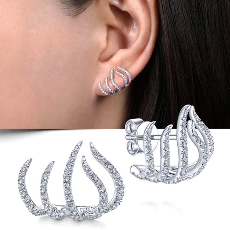 Fancyqube Anting Stud Klip On Model Cakar Warna Emas Gaya Steampunk Untuk Wanita