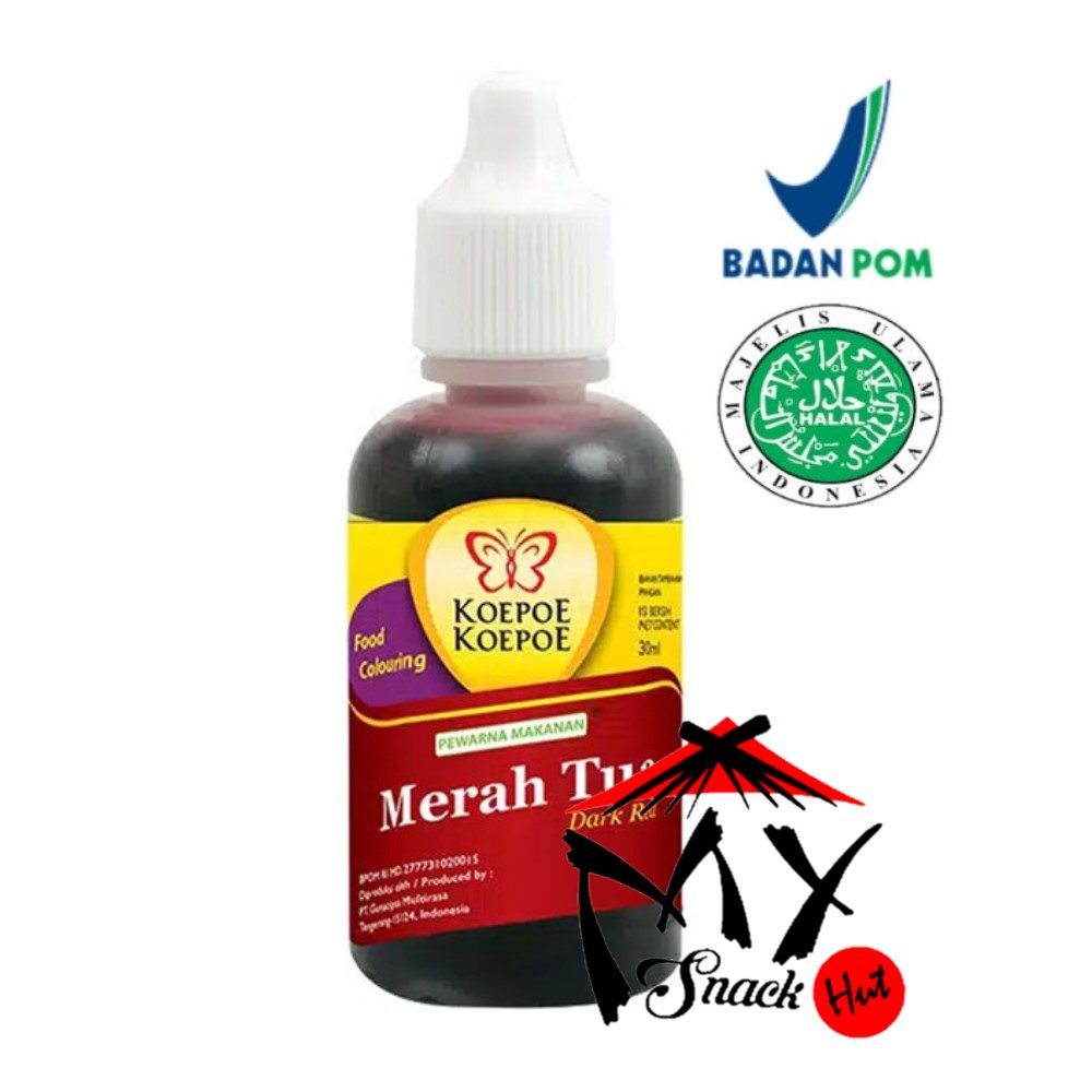 KOEPOE PEWARNA MERAH TUA 30ML - KUPU SUMBO MAKANAN DARK RED FOOD COLOURING HALAL MUI