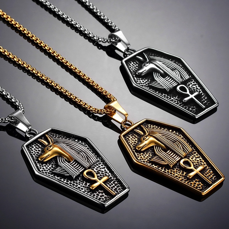 Kalung Liontin Anubis Mesir Kuno Gaya Retro Untuk Pria