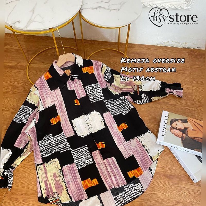 KEMEJA WANITA OVERSIZE SHIRT RAYON MOTIF & POLOS RETRO VINTAGE BLOUSE JUMBO TERBARU-LISA OVERSIZE RAYON