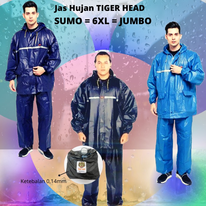 Jas Hujan Tiger Head SUMO Big Size Super Jumbo 6XL - Setelan Mantel Hujan Ukuran Besar Jumbo Tiger