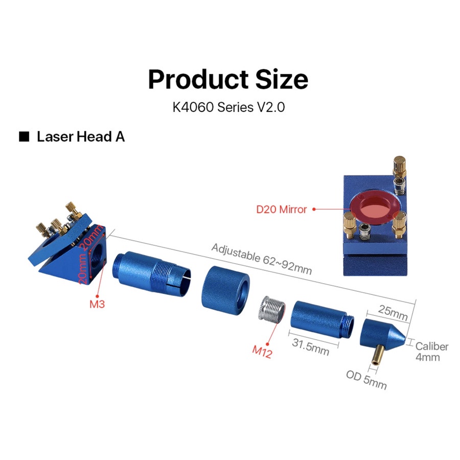 Original Cloudray CO2 Laser Head Set K Series V2 with Lens and Mirror