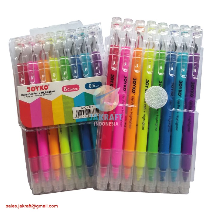 

TURUN HARGA Pulpen 2 in 1 Color Gel Pen + Highlighter 8 Warna JOYKO GPC-277