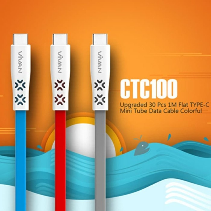 Vivan CTC100 CTC-100 CTC 100 Cable cabel kabel 1M Flat TYPE-C Mini Tube Data Cable Colorful android