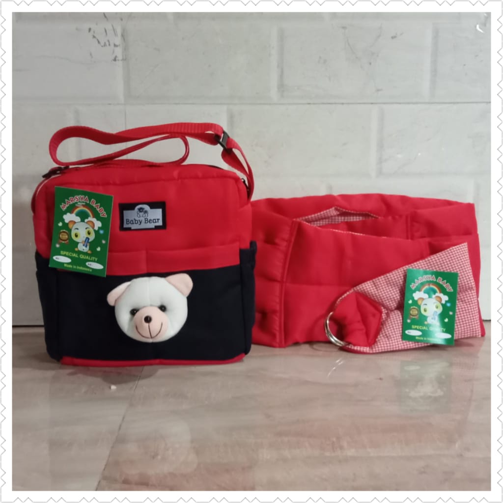 Paket 2in1 tas bayi boneka beruang dan gendongan bayi polos tanpa topi termurah