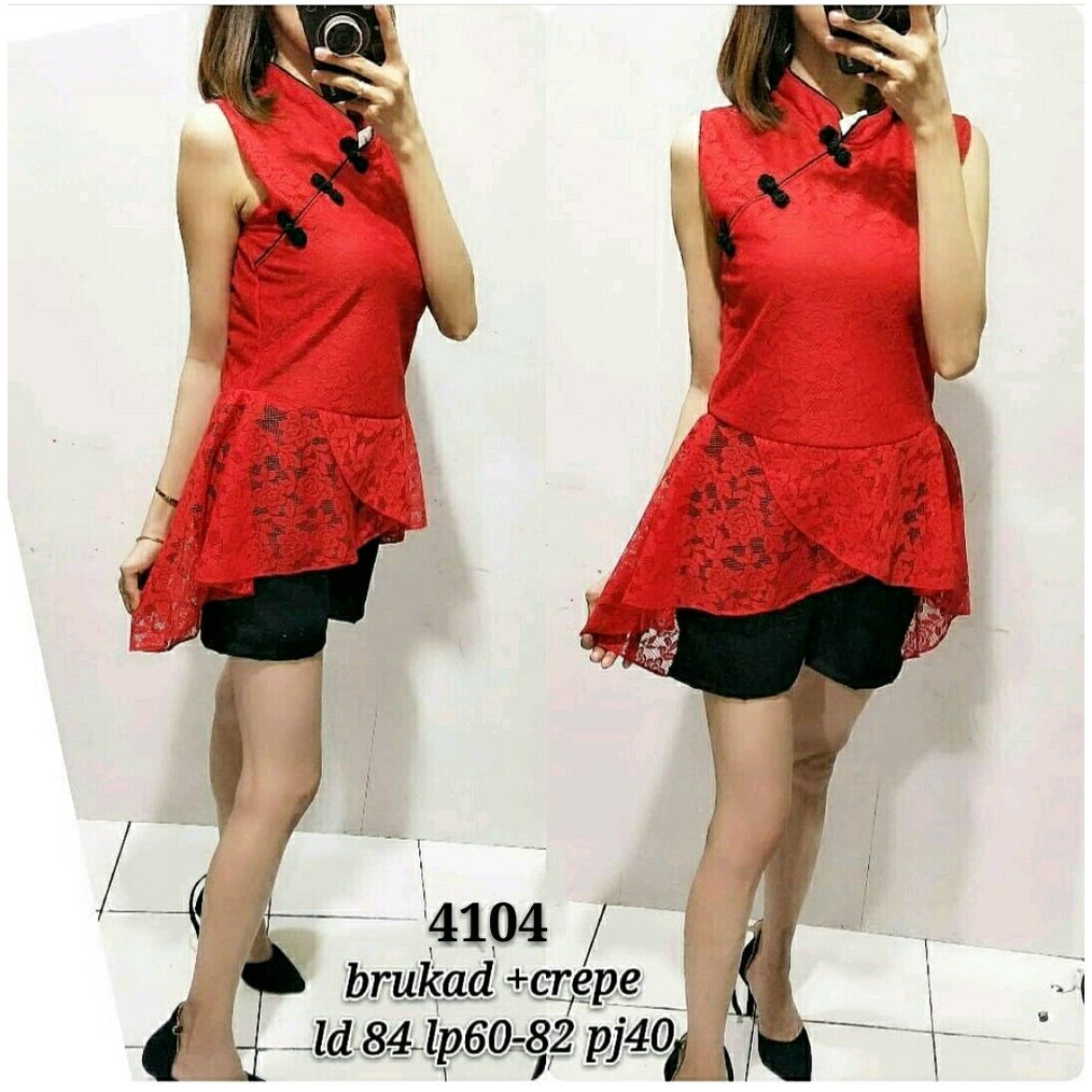 DNC BAJU SETELAN IMLEK BLOUSE BRUKLAT BROKAT MERAH CINA BLUS WANITA DNCD DENEICOLLECTION