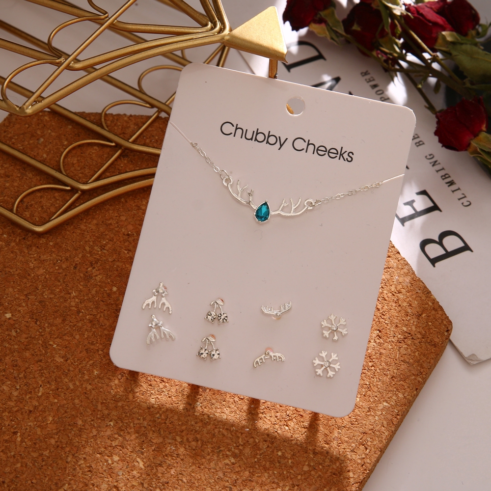 Fashion Korean Stud Earrings Set Imitation Pearl Pentagram Deer Fish Tail Cross Snowflake Heart Earrings Choker Women Gifts Jewelry