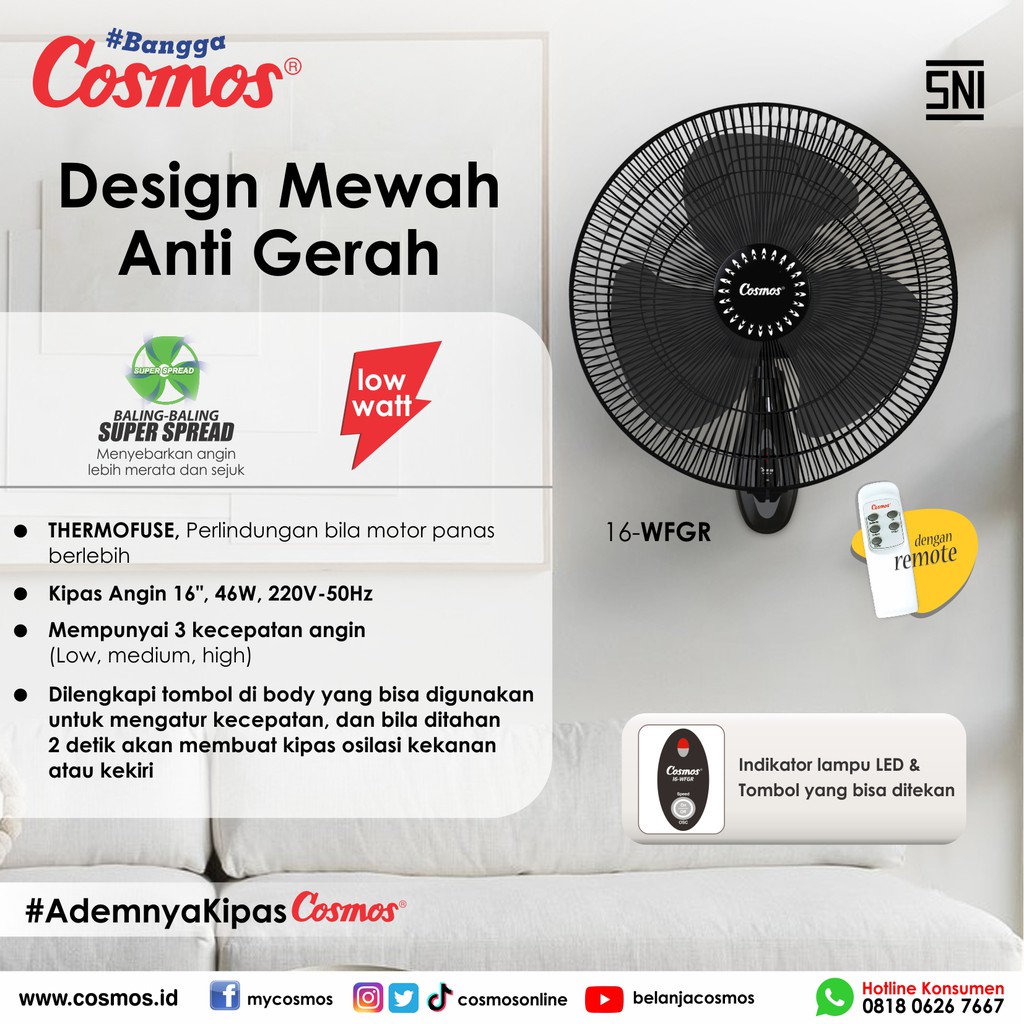 Cosmos Kipas Angin Wall Fan 16-WFGR (remote)