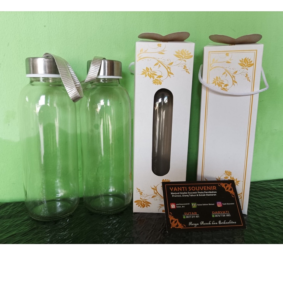 Souvenir Murah Botol Tumbler Kaca 420ml + Paper Box