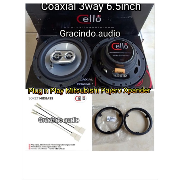 Speaker Coaxial 3way cello 6.5inch plus ring speaker PNP buat Mitsubishi xpander/pajero