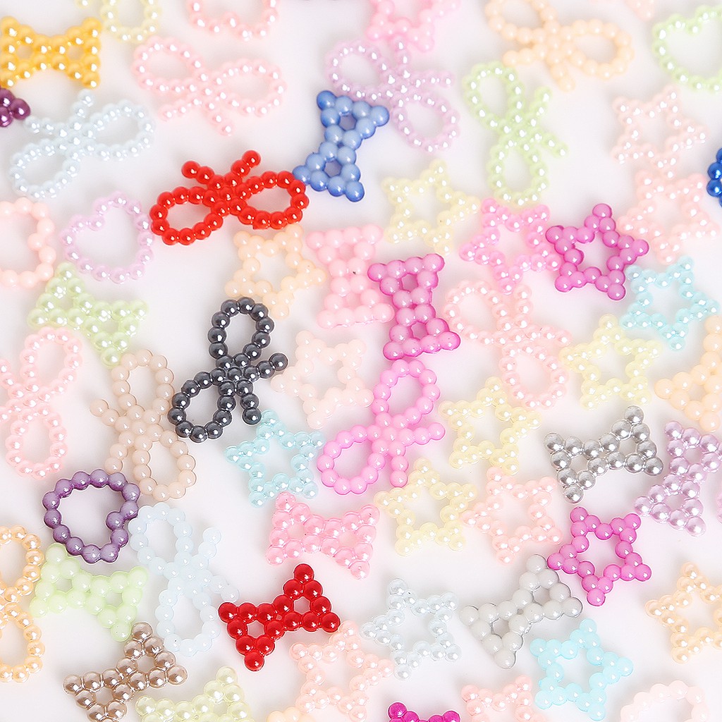 100 pcs Mix Color bow-knot/star/heart Shape Imitation Hollow Beads for Scrapbook DIY Decoration