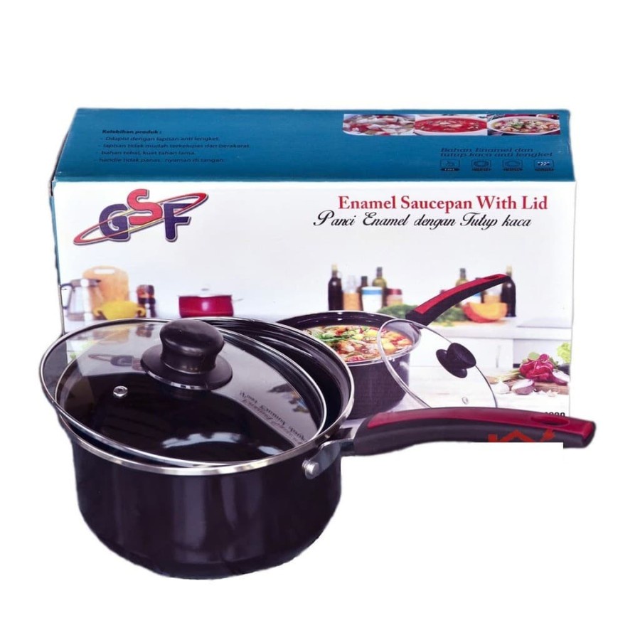 GSF-4020 Panci Enamel Anti Lengket Saucepan 20 Cm + Tutup Kaca