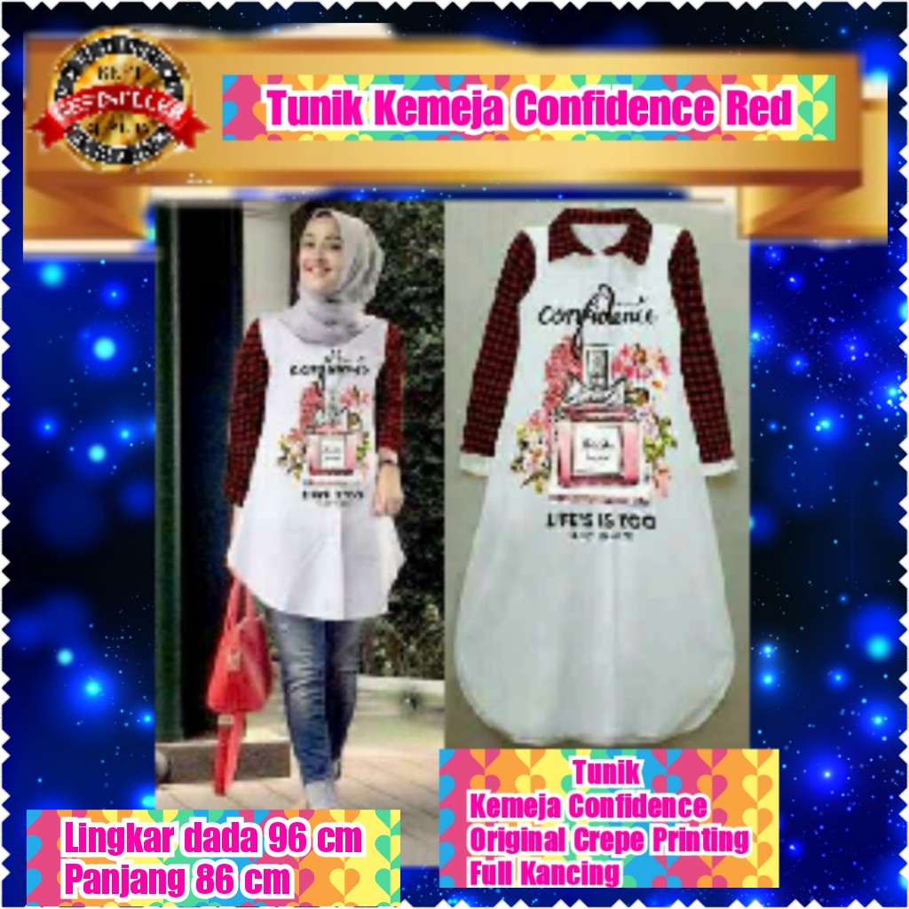 TUNIK CONFIDENCE PRINTING  / RED / BLACK / TERPOPULER / TERLARIS / TERMURAH/COLOR