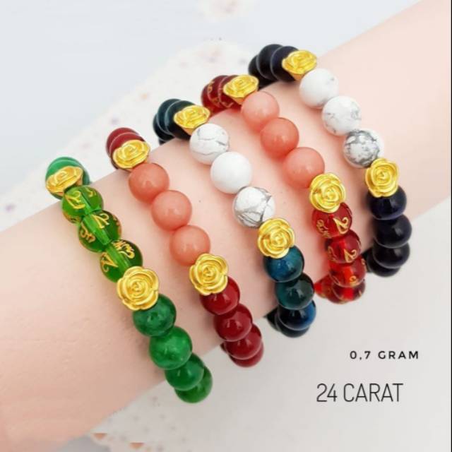 Gelang batu mawar rose emas hongkong 24 karat 999 original kado murah