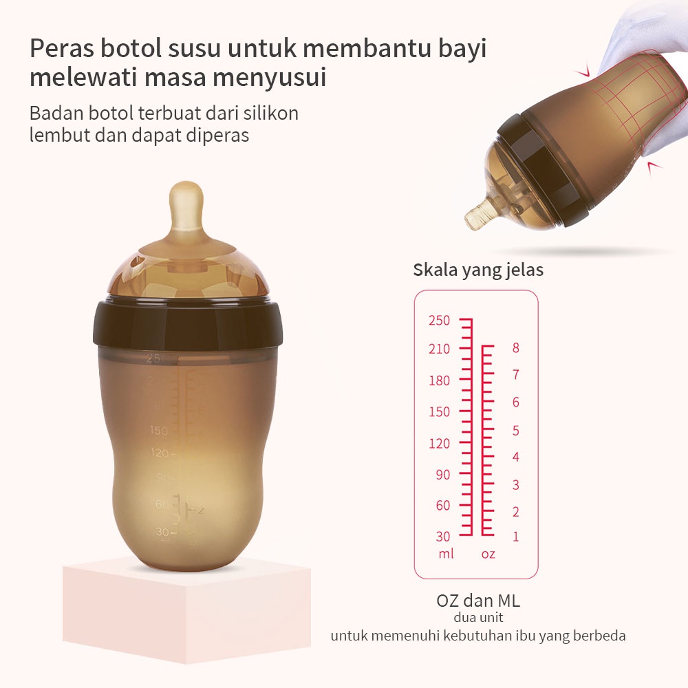 Halobaby botol susu bayi PIKO BELLO botol silikon bayi botol bayi coklat dengan sedotan