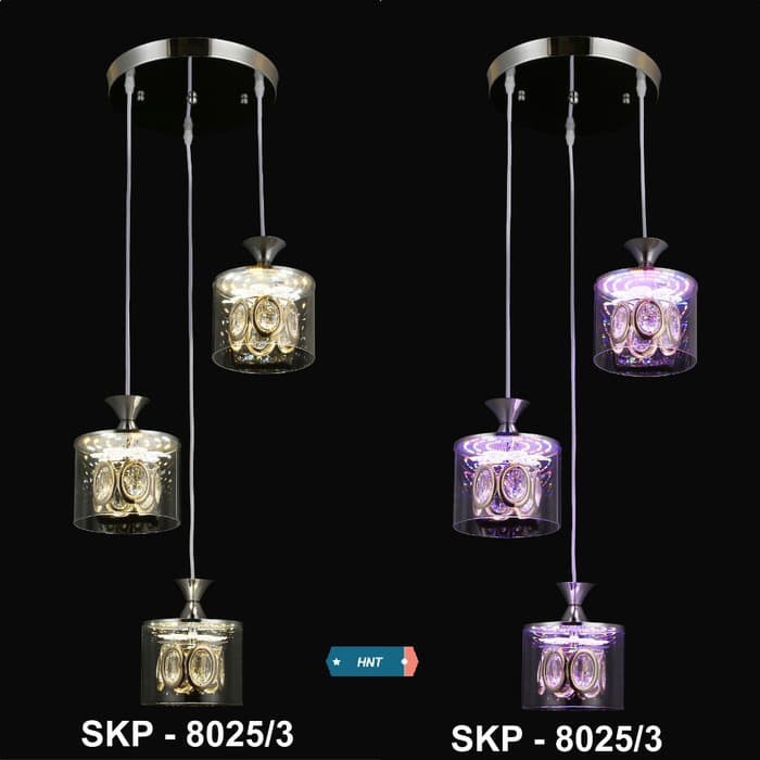 Lampu gantung hias cristal 3 lampu LED 3 warna