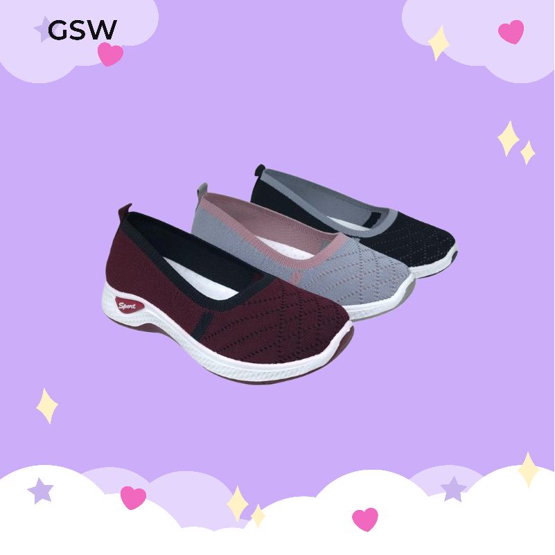 GSW - Sepatu Fashion Slip On Flyknit Import wanita Antislip Soft Canvas ( TP25 )