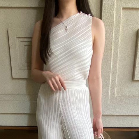 K3014 - ilona Pleats top + Pearl - 5 COLOR &amp; 2 SIZE