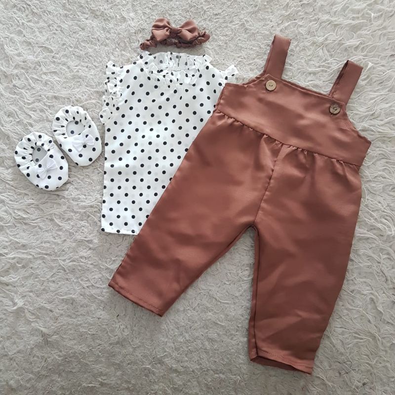 baju bayi polkadot chinos set