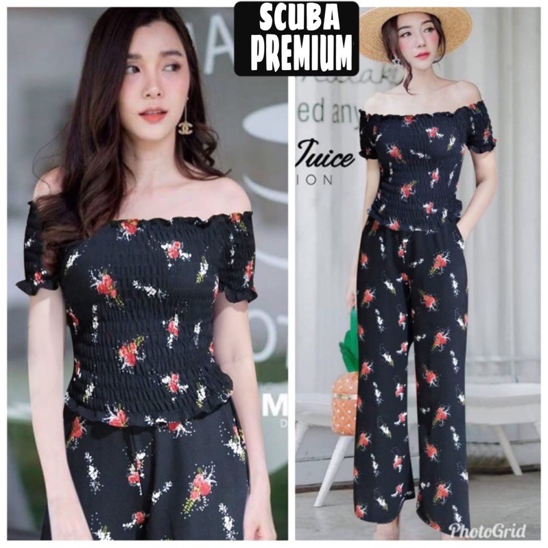 Setelan Baju Kulot Kerut Dada Smoke Sabrina Set Celana Panjang Kulot Wanita Fashion Perempuan G1527