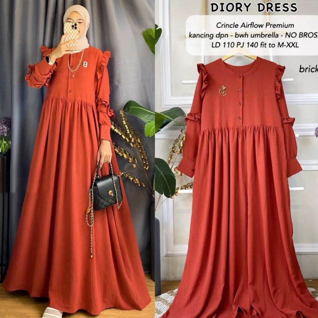 Gamis Pesta Mewah Elegan Baju Muslim Wanita Gamis Crinkle Dress Polos Panjang Maxy Dress Gamis Dewasa Diory Dress