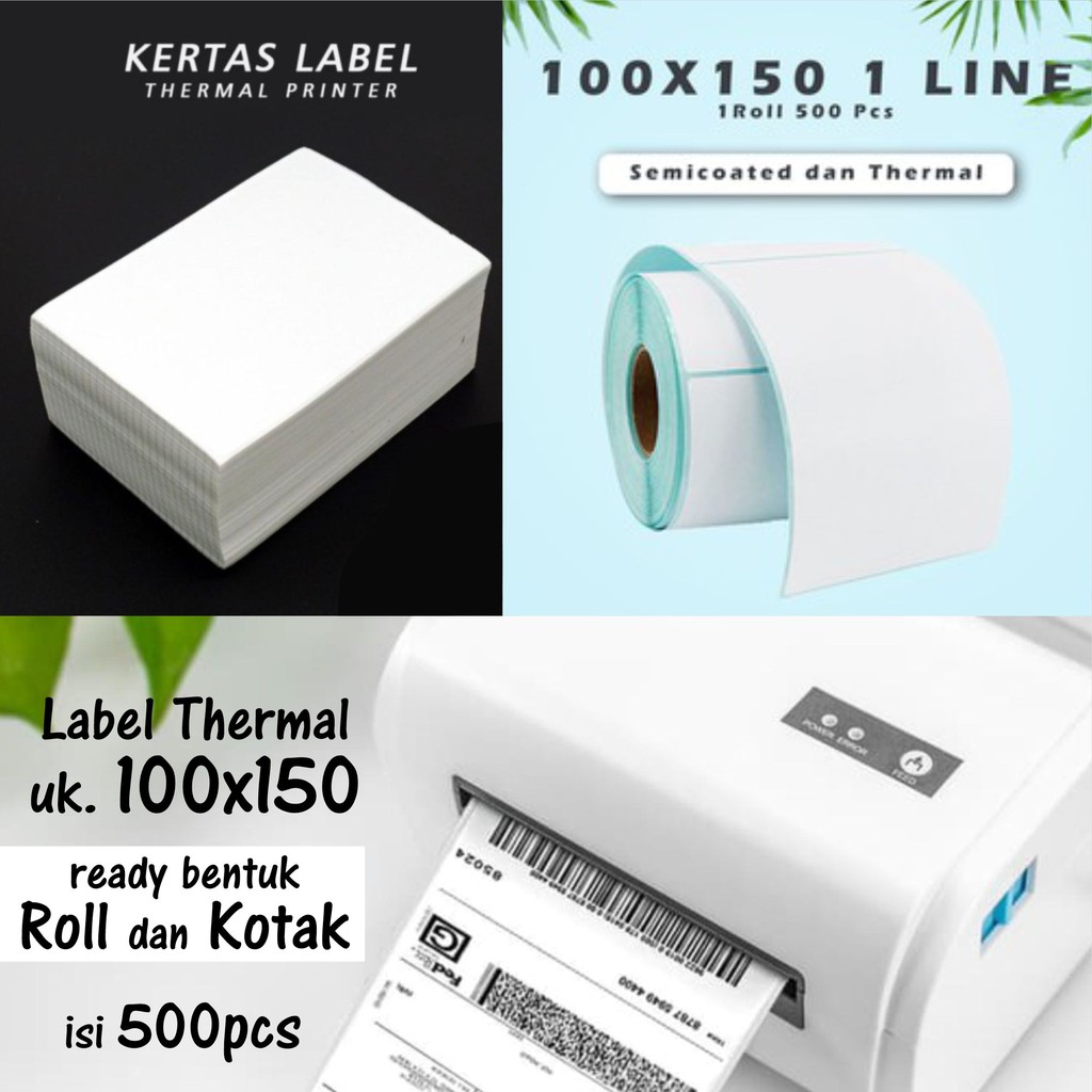 KERTAS PRINTER THERMAL 100X150mm STICKER RESI LABEL BARCODE ISI 500pcs