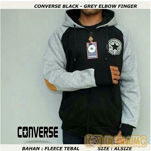 JAKET CONVERSE SUEDE ELBOW KATUN HOODIE FULL HANG TAG ORI