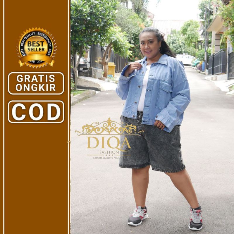 Jaket jeans jumbo/jaket jeans wanita/jaket over size LD 140_150PB:60cm