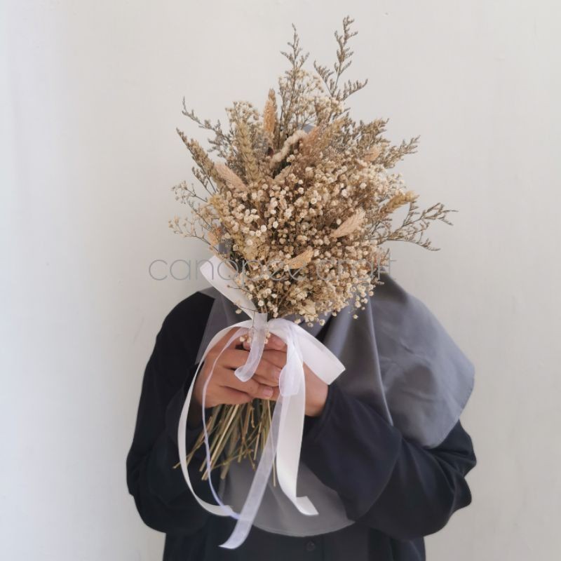 Buket Bunga Wedding Dried Flower Bouquet Caspea Baby's Breath