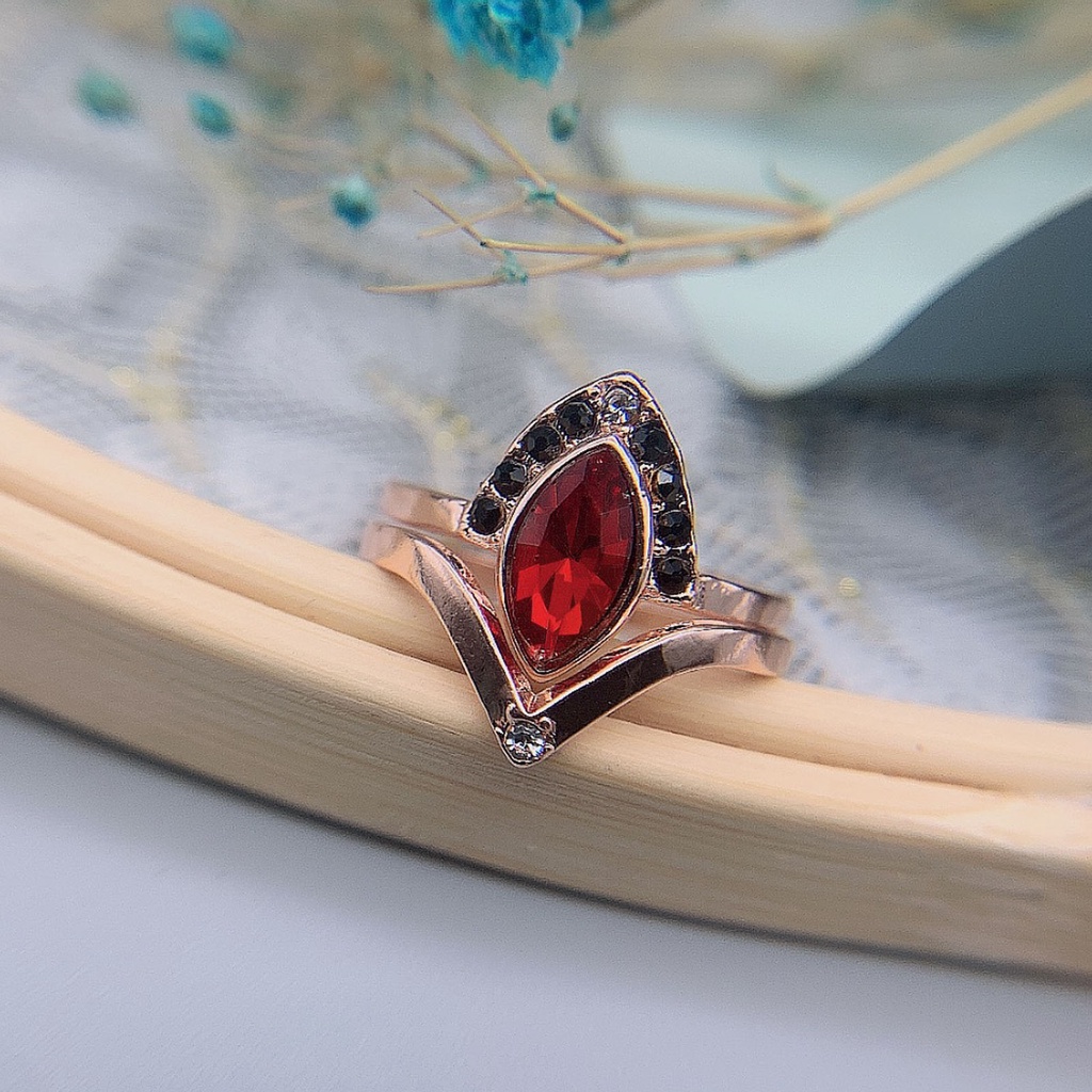 Hu Hu Hu Hu Hu Alat Bantu Pasang Kacamata♡ Cincin Knuckle Berlian Imitasi Warna Merah Gaya Vintage Klasik Untuk Wanita