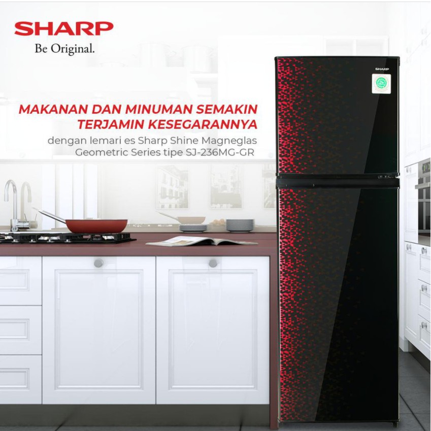 Kulkas 2 pintu SHarp Shine Magneglas Series SJ 236 MG