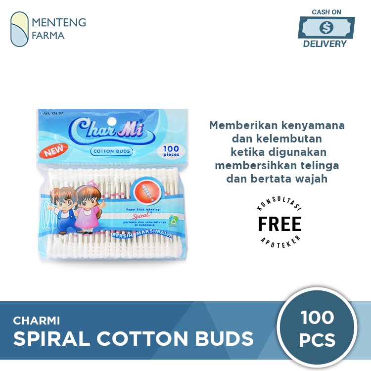 Charmi Cotton Buds Spiral Art 126 SP Isi 100 Pcs - Pembersih Telinga