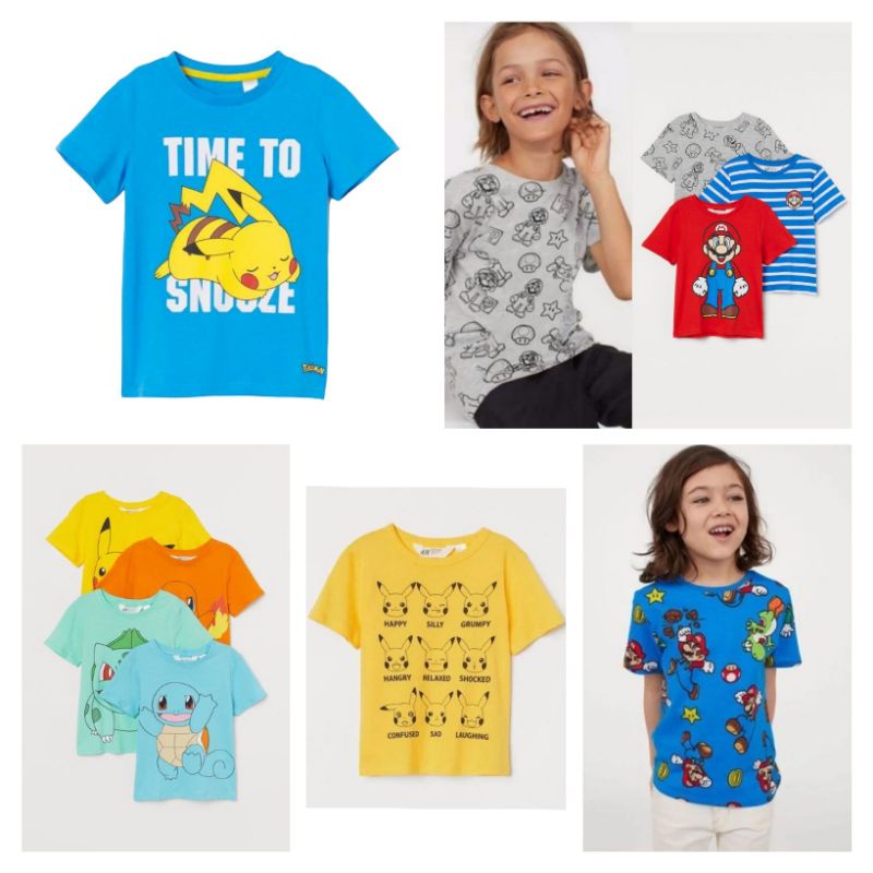 kaos hnm anak cowok pokemon&mario