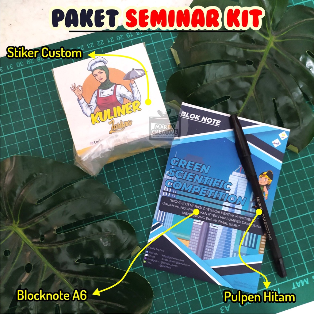 SOUVENIR SEMINAR - NOTEBOOK A6 / BLOCK NOTE CUSTOM, PULPEN, STIKER CUSTOM PAKET SEMINAR KIT MAREV CR