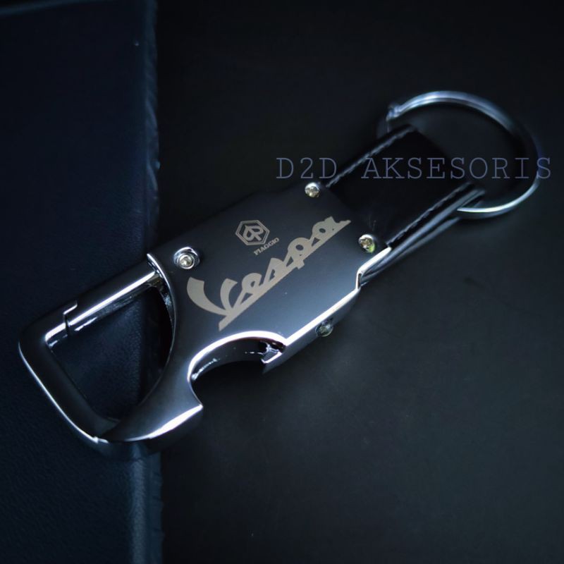 Gantungan kunci kulit stainless motor Vespa logo-2