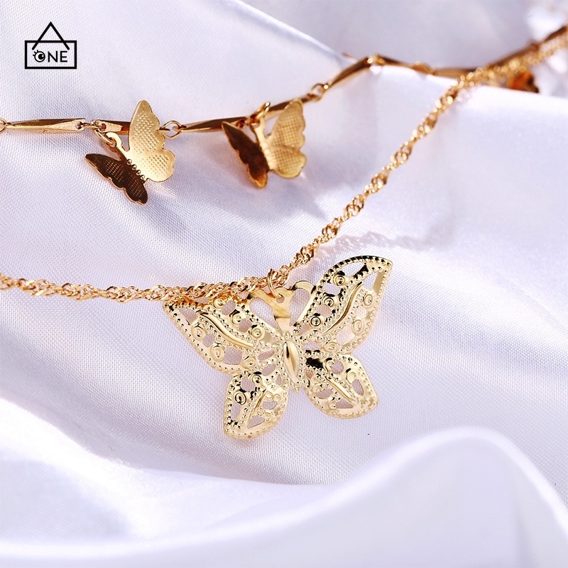 COD❤Liontin Kupu-kupu Baru Kalung Multi-layer Kreatif Retro Emas Alloy Kalung Double-layer A one