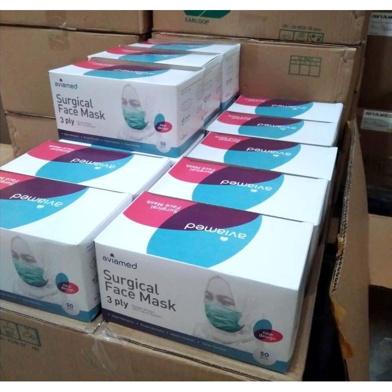Aviamed Earloop Surgical Mask Masker Bedah Medis 3 Ply Isi 50 Pcs