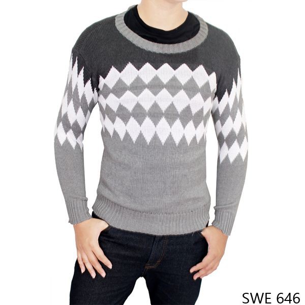 Sweater Pria Motif Crew Neck Kombinasi / Premium Quality (COMB)