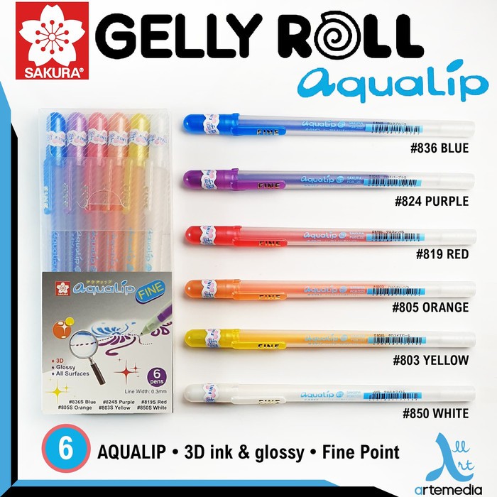 

Sakura Gelly Roll Aqualip Fine Point Set 6 Gel Pen 3D Nail Art craft