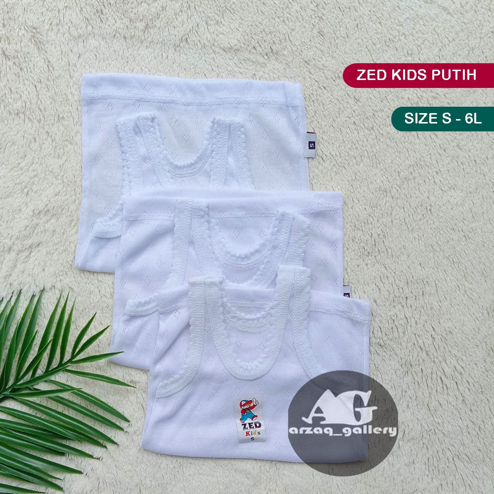 3 pcs - SINGLET ZED KIDS PUTIH | singlet berpori | singlet bayi bolong kaos dalam bayi dan anak